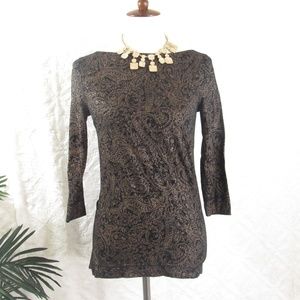 Lauren Ralph Lauren Blue & Gold Pullover Top Sz XS